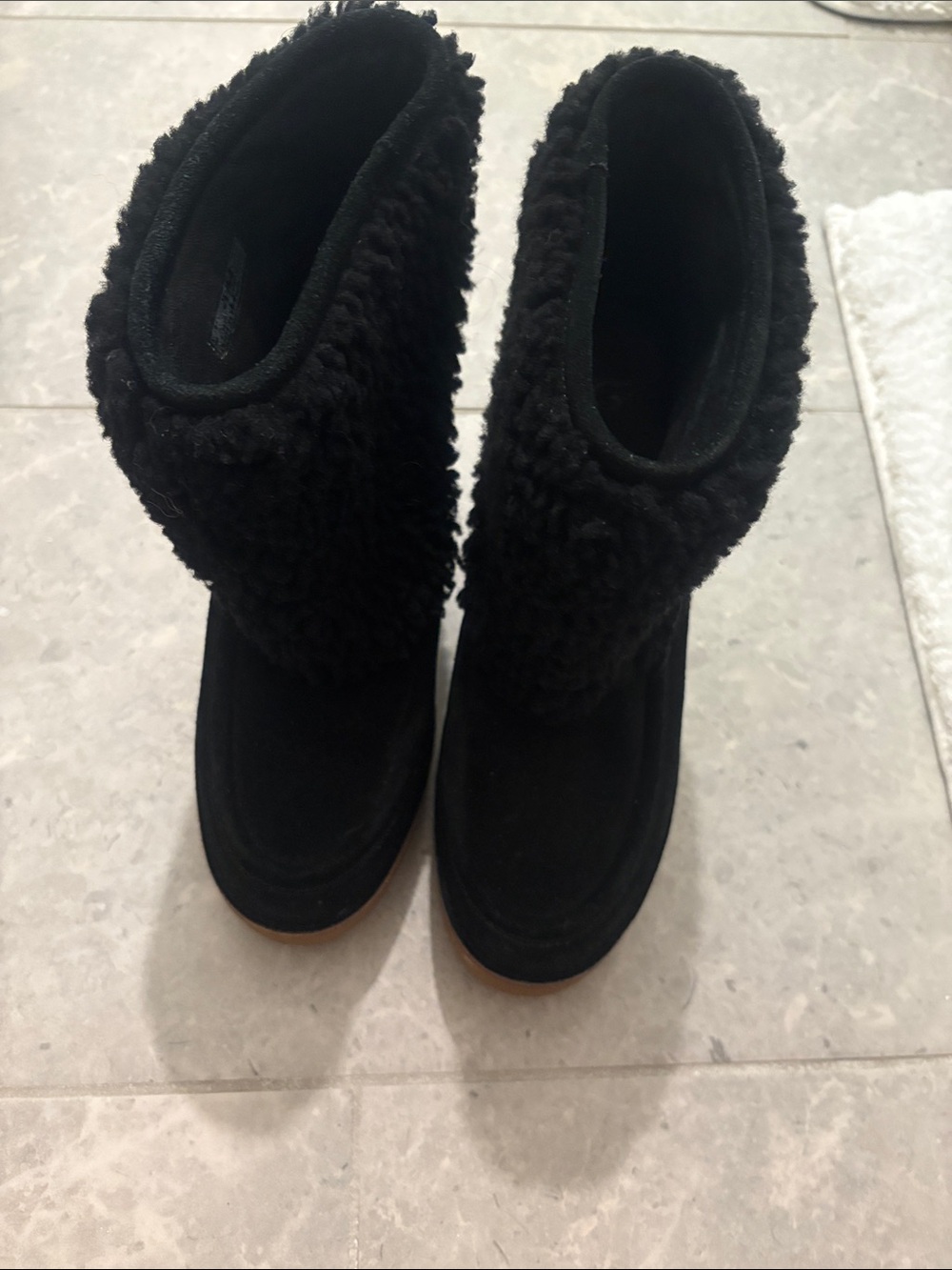 UGG Black Suede Shearling Ankle Booties with Crepe Sole